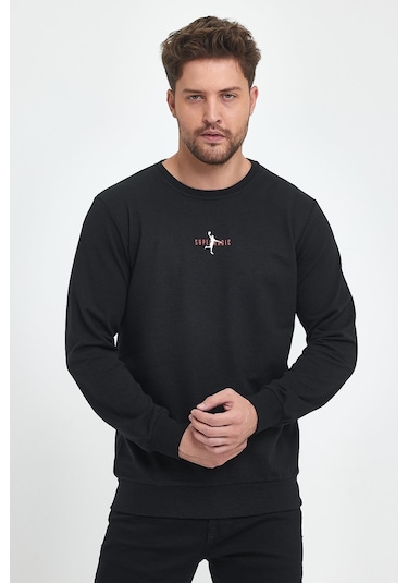 MMetalic Siyah Erkek Supermagic Göğüs Baskılı Basic Sweatshirt 001