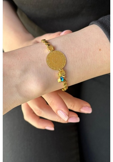 Zümrüt Sarraf 14 Ayar Altın Nazar Boncuklu Çeyrekli Bileklik Sarı Altın