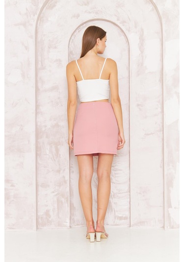 Kadın Pembe Yırtmaçlı Mini Etek Dm2016 Pembe