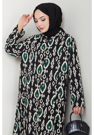 Desenli Dokuma Viskon Tunik 1516 - Yeşil Yeşil