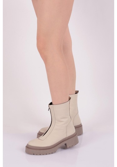 Dgn 21542-22K Kalın Taban Fermuarlı Kadın Bot 21542-2-R2278 Bej