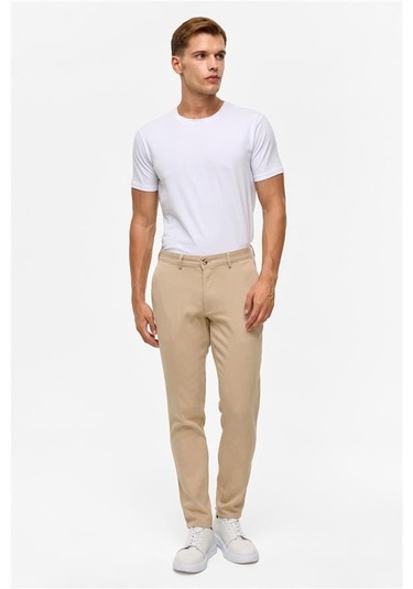 Süvari Bej Slim Armürlü Pantolon Bej