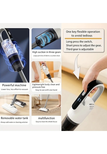 Elmpaly Beyaz Kablosuz Elektrikli Süpürge Ve Süpürge Kombinasyonu 3 Hız Ayarlı Usb Şarj Edilebilir