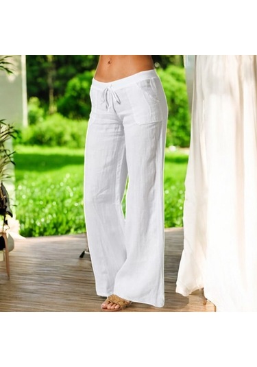 Yazlık Rahat Kesim Kadın Pantolon Ekru