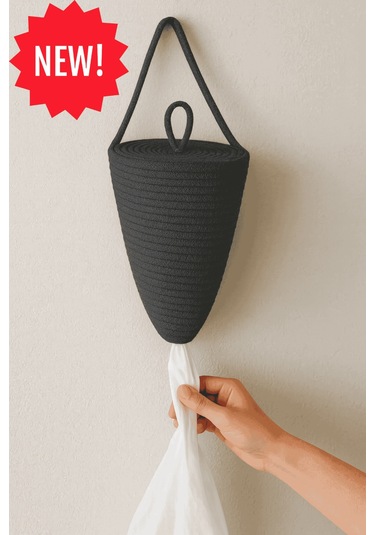 Poşetlik Halat İp El Dokuma Duvar Askılı Saklama Torbası Ev Düzenleme Aksesuarı Sepet 30 X 20 Cm Antrasit