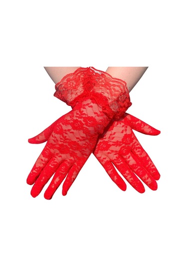 Güpürlü Bilek Boyu Kırmızı Dantel Eldiven Yetişkin