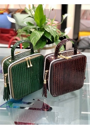 Sentt Deri Kare Taşlı Çanta Koyu Yeşil