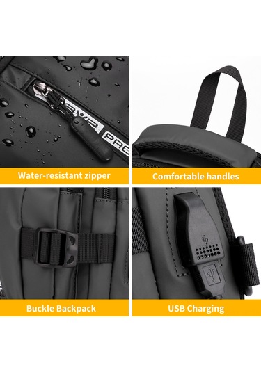 Mufunye Erkek Usb Şarjlı Sırt Çantası, Su Geçirmez Nylon, Çoklu Cep Ve Taşıma Seçenekleri, Spor Ve Seyahat İçin Siyah Siyah