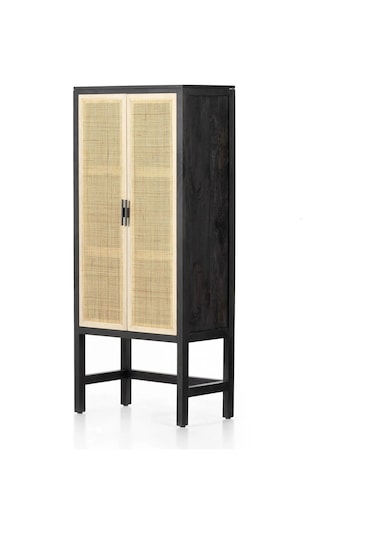 Noir Masif Ahşap Rattan Detaylı Büfe Dolap