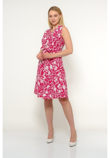 Kadın Düğme Detaylı V Yaka Cotton Elbise 4405/105 001