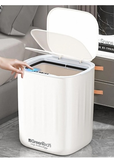 Greentech Sensörlü 28 Litre Çöp Kovası Şarj Edilebilir Lityum Pilli / Gt-sc07 B Beyaz