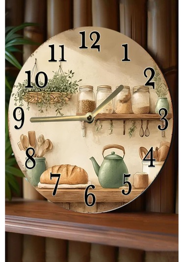 Nostaljik Raflı Mutfak Temalı Mdf Saat Çift Katmanlı 33 Cm Country Tarz Dekor Sdw356 Renkli