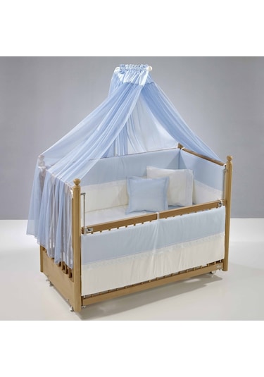 Meltem Kids Mondo Sallanır Ahşap Anne Yanı Beşik - 60x120 CM (Naturel-Mavi) Mavi