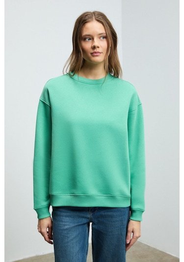 Grimelange SUSANA Kadın Bisiklet Yaka İçi Polarlı Oversize Fit Basic Mint Yeşil Sweatshirt