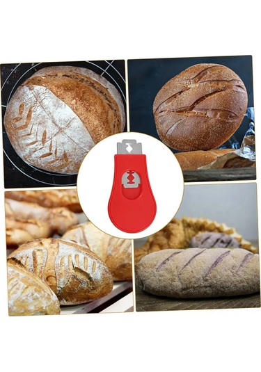 Mufunye Ekmek Kabuğu Kesim Bıçakları Seti - 5 Blades + Tutucu, Kırmızı, Abs Plastik Ve Çelik Malzeme Kırmızı