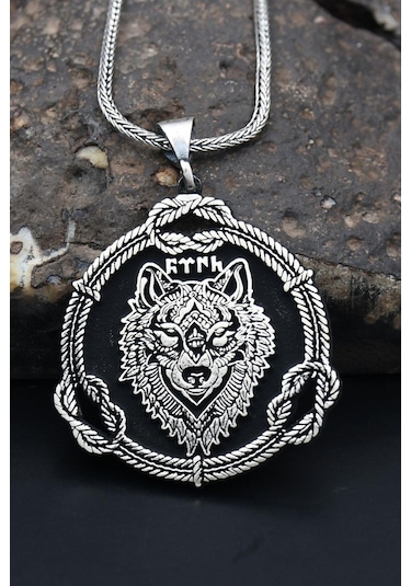 Prestij Gümüş Bozkurt Göktürkçe Türk Yazılı 925 Ayar Erkek Gümüş Kolye Zincir