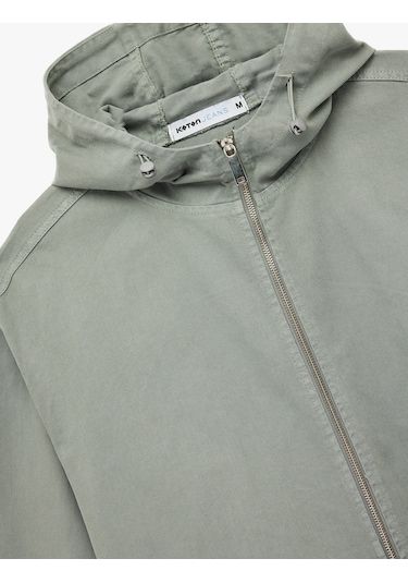 Koton Pamuklu Cepli Uzun Kollu Fermuarlı Oversize Kapşonlu Jean Ceket Taş 6wam50003nd Taş