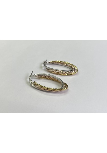 Gold ve Rose Detay Oval Halka Küpe