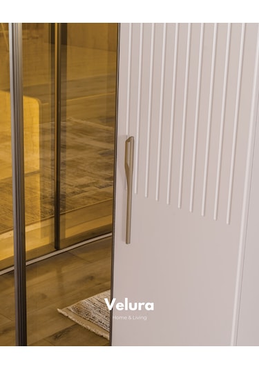 Tress 9 Cam Kapaklı Köşe Gardırop Dolap Krem