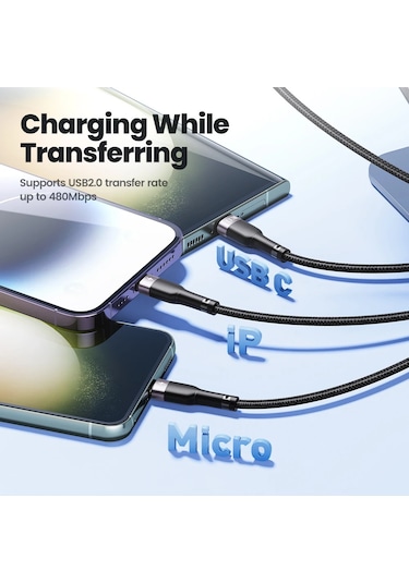 Toocki 100 W 3 İn 1 Usb 6A Hızlı Şarj Kablosu