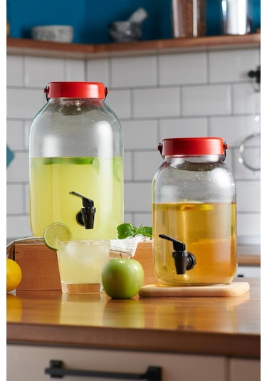 Renga Macro 5000 Ml Kırmızı Kapaklı Musluklu Cam Kavanoz 131002 Kırmızı