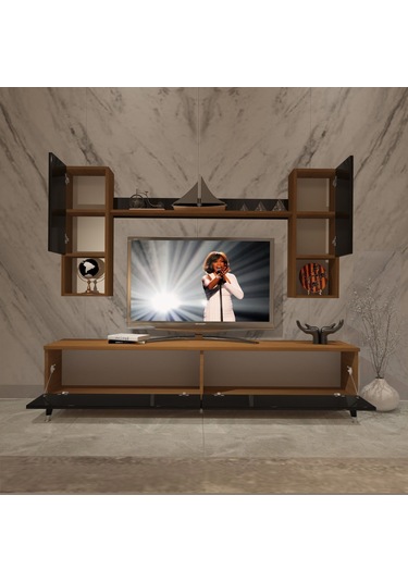 Decoraktiv Eko 5da Slm Std Silver Tv Ünitesi Tv Sehpası Ceviz - Siyah