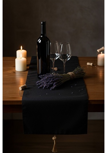Siyah Şık Masa Runnerı 50x150 Cm Modern Ve Zarif Masa Örtüsü Siyah