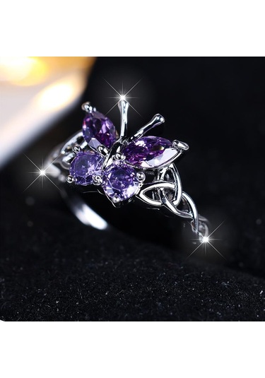 Mavi Narin Kelebek Mor Kübik Zirkonya Yüzük Kadın Trendy Gümüş Celtic Düğüm Yüzükler Nişan Gelin Düğün Takı Kadın Hediyeler 10 Mavi