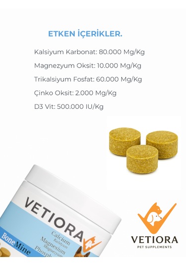 Vetiora Köpeklerde Kemik Gelişimi İçin Kalsiyum, Magnezyum Ve Fosfor. Ödül Maması Formunda, 150 Gr