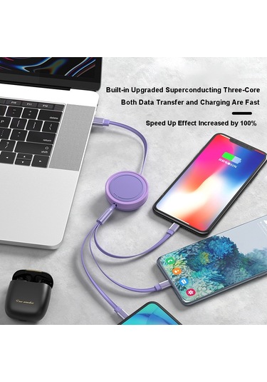 Cbtx 3in1 Type-c - Lightning - Micro Usb 66 W Geri Çekilebilir Veri Şarj Kablosu  -
