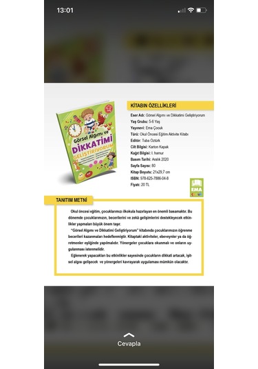 Dikkatimi ve Görsel Algımı Geliştiriyorum 5-6 Yaş - Ema Yayınlar