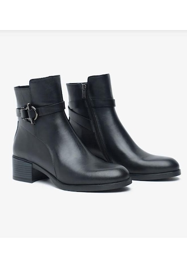 Greyder 59301 Kadın Hakiki Deri Tokalı Femuarlı Urban Bot Siyah
