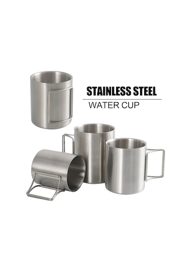 Qingmipy 304 Çelik İki Katlı Fırça Kollü İçecek Bardağı, Isı Yalıtımı, 300ml, Dış Mekan, Kamp, Dağcılık İçin Diğer