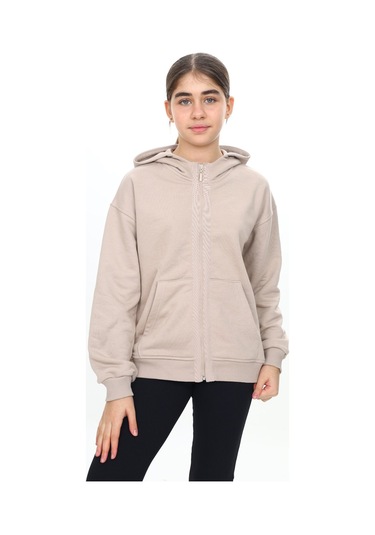 Toontoy Kız Çocuk Kapüşonlu Hırka Kahverengi