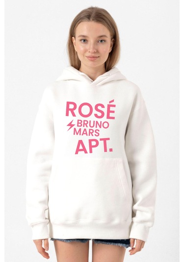Blackpınk Rose Bruno Mars Apt Beyaz Kadın 3ip Kapşonlu Sweatshirt 001