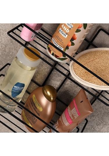Hagen Yapışkanlı Banyo Şampuanlık Duşakabin Rafı İkili Siyah