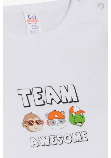 Breeze Erkek Bebek Çıtçıtlı Zıbın Body Sevimli Takım Arkadaşları Baskılı 9 Ay-3 Yaş, Beyaz Beyaz