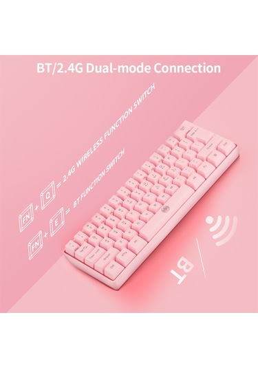 61 Tuşlu Kablosuz Klavye Bt+2.4g Çift Modlu Klavye Rgb Arka Aydınlatma Efekti Abs İki Renkli Enjeksiyon Kalıplama Tuş Takımı Pembe