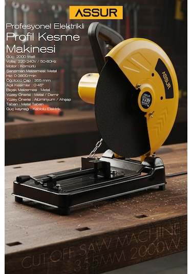 Assur ASR619 2000W 55MM Profil Metal Kesme Sarı