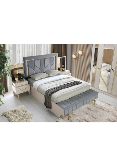Kosova Bazalı Karyola Ve Başucu-bench'li +2 Adet Komodin 160 x 200 CM