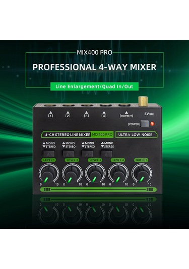 Hfambition Max400-pro Mini Ses Mikseri: 4 Kanal, Ultra Düşük Gürültü, Stereo/monofon Dönüşümü, 6.35mm Giriş, Avrupa Şarj 100-240v 11"