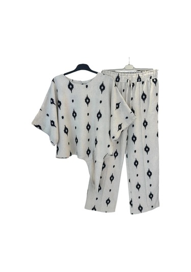 1051 Kısa Kol Önü Bağlamalı Keten Takım Siyah