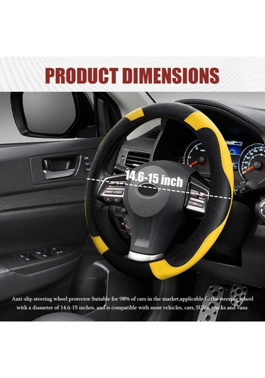 Yifomall Kabuk Deri 37-38cm Universal Direksiyon Kılıfı - Karbon Fiber Stili, Kaymazsız, Soluk, Dayanıklı, Sarı Sarı