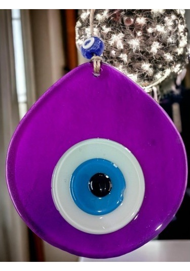 Orta Boy Şeffaf Mor Damla Desen Nazar Boncuklu Duvar Dekoru Cam Duvar Süsü 02-10mm 5yards