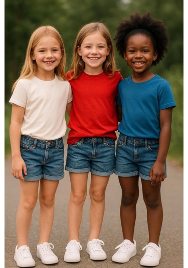 Çocuk Basic T-shirt Kız - Erkek Unisex %100 Pamuk 3'lü Süper Paket K-10