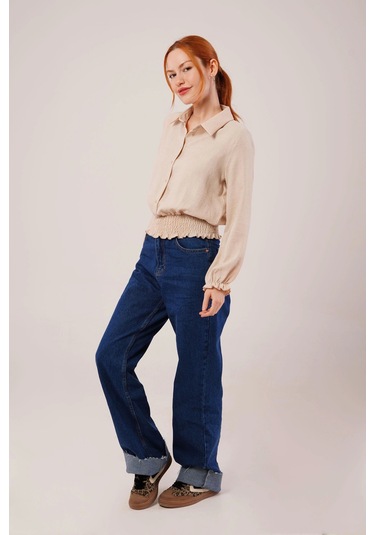 Bel Ve Bilek Lastikli Bej Bluz Bej