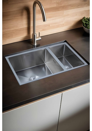 Uka Serisi %100 Krom 70x45 Paslanmaz Mutfak Eviyesi, Mutfak Lavabosu Sifon Dahil Silver