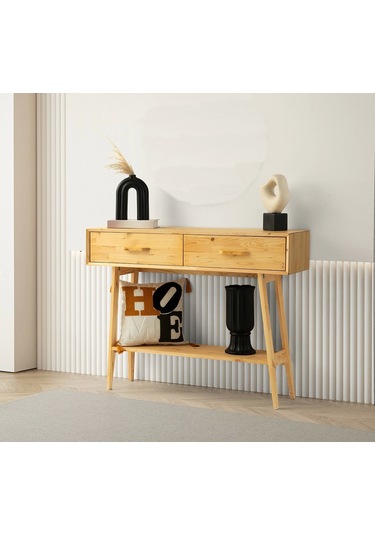 Ahşap Natural 2 Çekmeceli 1 Raflı Dresuar Naturel Naturel