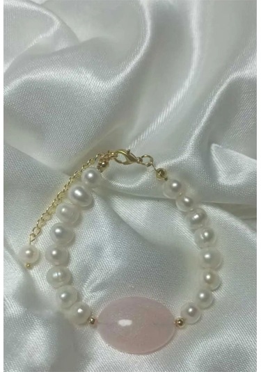 24k Altın Kaplama Gerçek İnci Pembe Sim Sedefli Oval Akrilik Deta