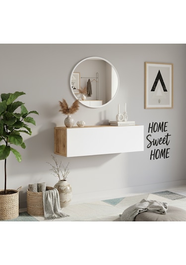 Robin Home Lia Aynalı Dresuar Kapaklı Hol Antre Duvara Monte100cm Çam - Beyaz Beyaz